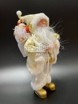 Św. Mikołaj biało - złoty z prezentami