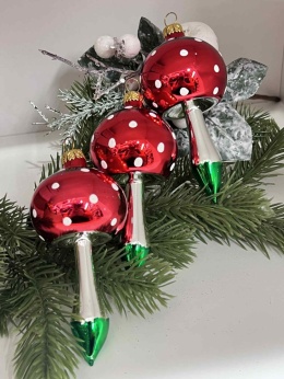 Bombka szklana Grzybek wzór PRL