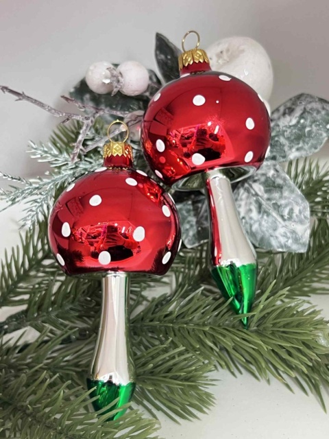 Bombka szklana Grzybek wzór PRL