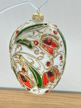 JAJO W STYLU FABERGE BIAŁ Z TULIPANAMI BOGATO ZDOBIONE WYS.14 CM