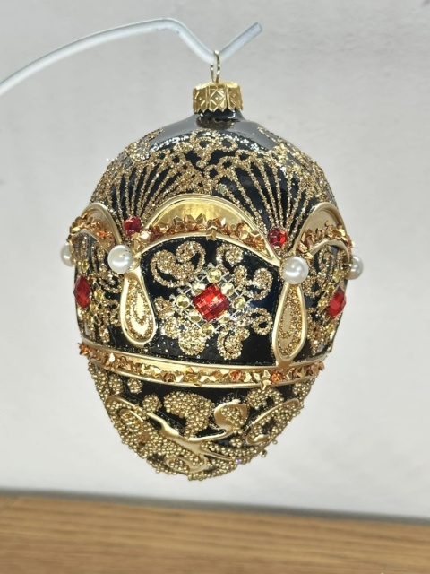JAJO W STYLU FABERGE CZARNE BOGATO ZDOBIONE WYS.14 CM