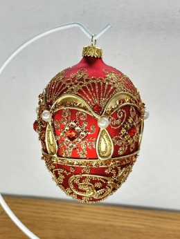 JAJO W STYLU FABERGE CZERWONE ZE ZŁOTYM ZDOBIENIEM WYS.14 CM