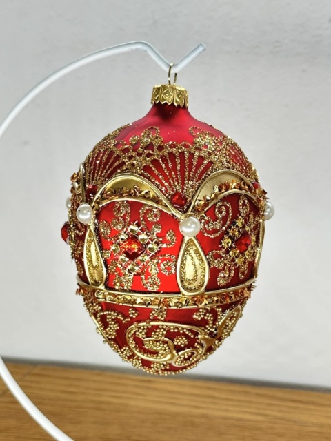 JAJO W STYLU FABERGE CZERWONE ZE ZŁOTYM ZDOBIENIEM WYS.14 CM