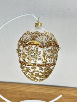 JAJO W STYLU FABERGE BIAŁE BOGATO ZDOBIONE WYS.14 CM