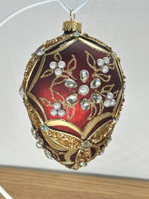 JAJO W STYLU FABERGE BORDOWE BOGATO ZDOBIONE WYS.14 CM