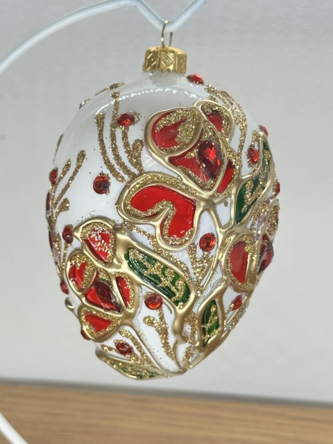 JAJO W STYLU FABERGE BIAŁE Z RÓŻAMI WYS.14 CM