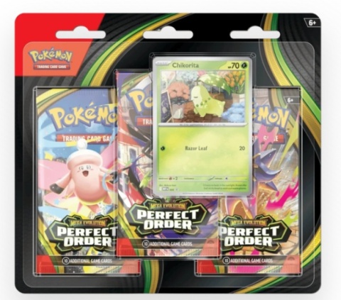 Pokemon TCG Perfect Order 3 Booster Blister Chikorita Promo | 3 Boostery + Karta