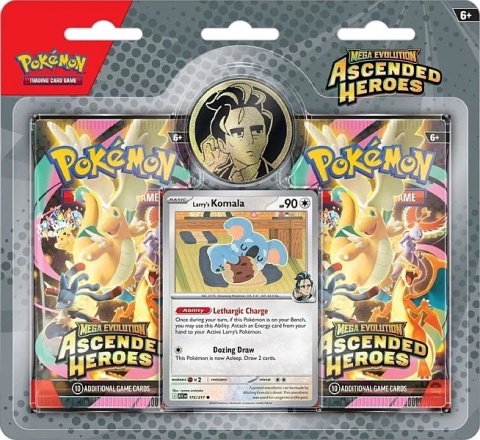 Pokémon TCG Mega Evolution Ascended Heroes Blister 2-Pack Larry – Komala Promo + Coin