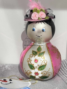 Bombka szklana – Elegancka dama w różowym kapeluszu
