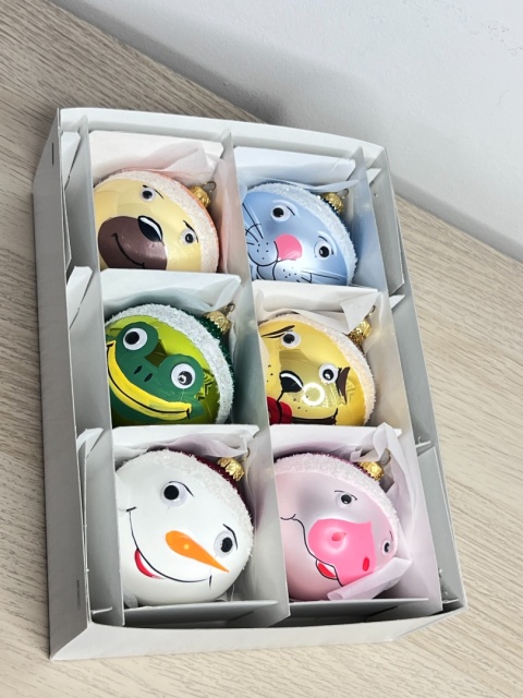 Bombki szklane Zwierzaki – średnica 8 cm (komplet 6 sztuk)