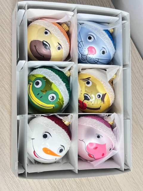 Bombki szklane Zwierzaki – średnica 8 cm (komplet 6 sztuk)