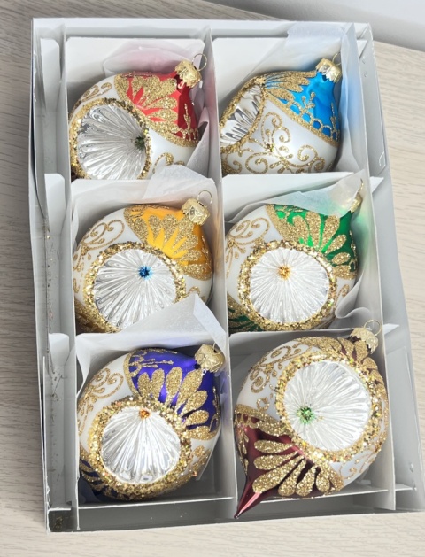 Bombki szklane Cytrynki z reflektorkiem – średnica 8 cm (komplet 6 sztuk)