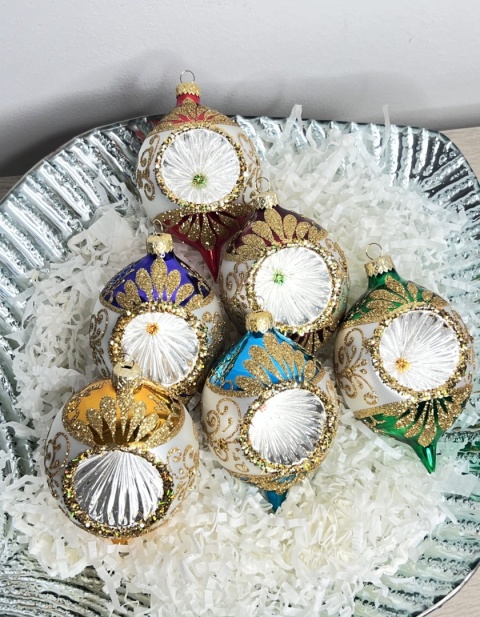 Bombki szklane Cytrynki z reflektorkiem – średnica 8 cm (komplet 6 sztuk)