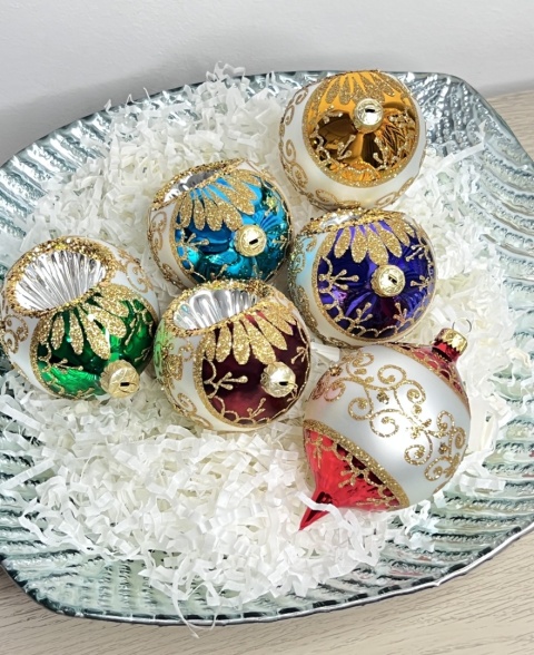 Bombki szklane Cytrynki z reflektorkiem – średnica 8 cm (komplet 6 sztuk)