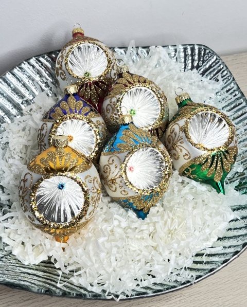 Bombki szklane Cytrynki z reflektorkiem – średnica 8 cm (komplet 6 sztuk)