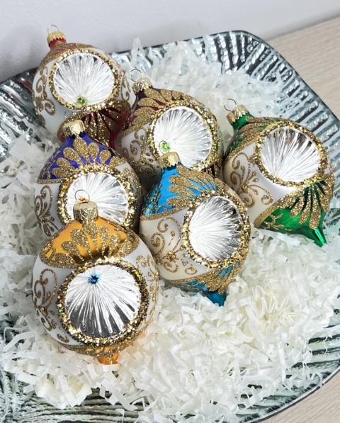 Bombki szklane Cytrynki z reflektorkiem – średnica 8 cm (komplet 6 sztuk)