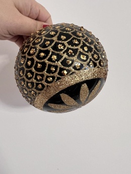 BOMBKI SZKLANE CZARNO ZŁOTE 12 CM