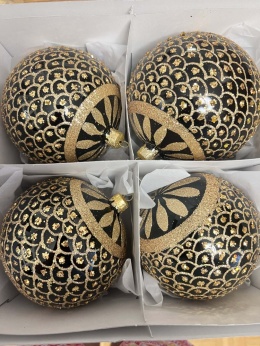 BOMBKI SZKLANE CZARNO ZŁOTE 12 CM