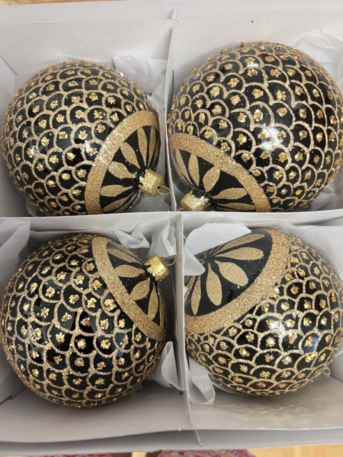 BOMBKI SZKLANE CZARNO ZŁOTE 12 CM