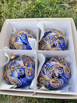 BOMBKI SZKLANE KOBALTOWE ZDOBIENIE KOLOROWE 12 CM