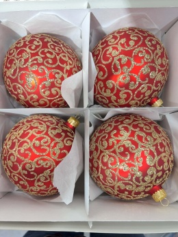 BOMBKI CZERWONE ZE ZŁOTYM BROKATEM 12 CM