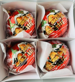 BOMBKI CZERWONE BŁYSZCZĄCE Z DOMKI WIELKOŚĆ 12CM