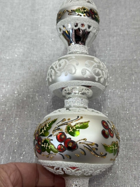 CZUBEK SZKLANY NA CHOINKĘ W JARZĘBINY WYSOKOŚĆ 30CM