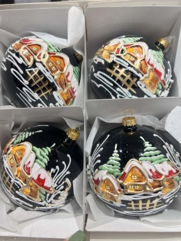 BOMBKI CZARNE BŁYSZCZĄCE Z DOMKAMI WIELKOŚĆ 12 CM