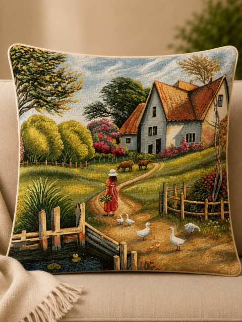 POSZEWKA GOBELINOWA DZIEWCZYNKA PASĄCA GĄSKI 42X42