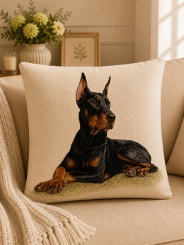 POSZEWKA GOBELINOWA PIES DOBERMAN 42X42