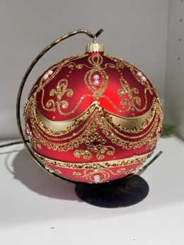 BOMBKA CZERWONA BOGATO ZDOBIONA 15 CM