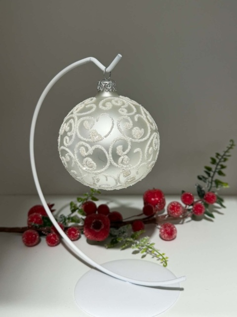BOMBKI BIAŁY ORNAMENT WIELKOŚĆ 8 CM
