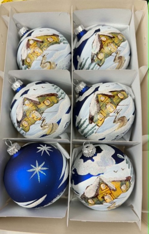 BOMBKI GRANATOWY MAT Z MOTYWEM DOMKÓW WIELKOŚĆ 8 CM