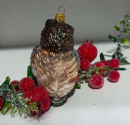 SOWA BRĄZOWA ZOŁYSKUJĄCA BROKATEM WYSOKOŚĆ 10 CM