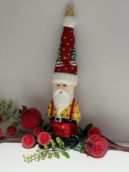MIKOŁAJ SZKLANY W DŁUGIEJ CZAPCE WYS.19 CM